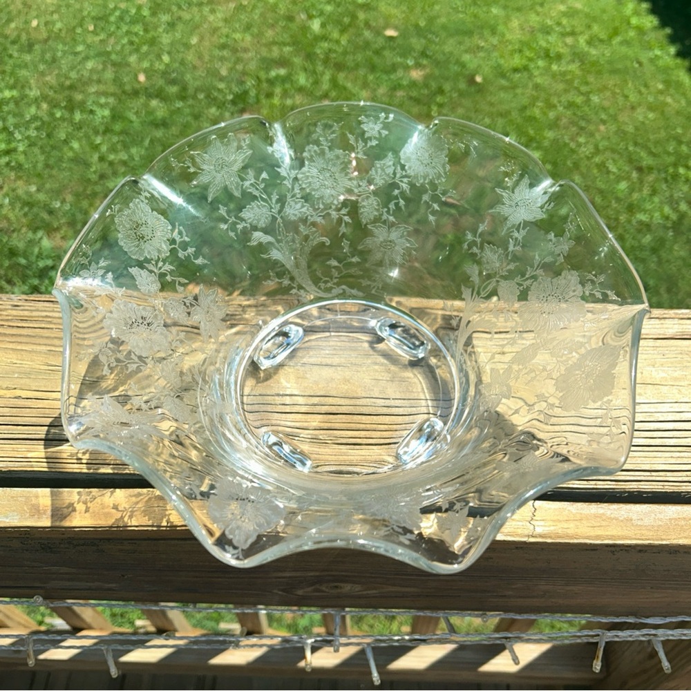 Cambridge WILDFLOWER CRYSTAL 12" - 4 FOOTED RUFFLED BOWL #1349